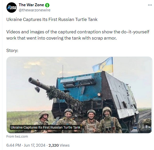 Ukraine captures its first Russian turtle tank.