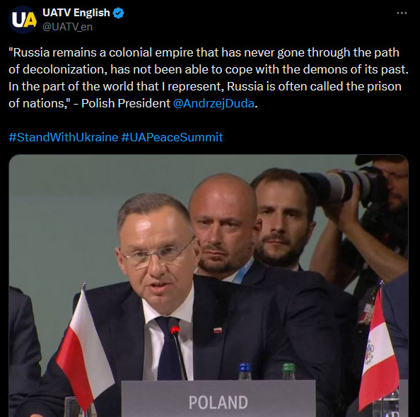 Andrzej Duda: Russia remains a colonial empire that has never gone through the path of decolonization, has not been able to cope with the demons of its past in the part of the world that I represent, Russia is often called the prison of nations.