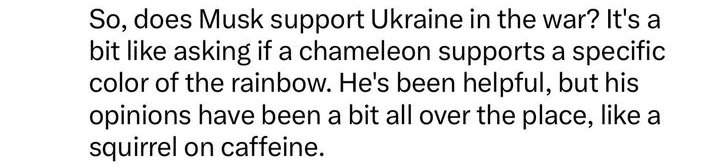 Condensed version of Elon Musk's opinions on Ukraine.