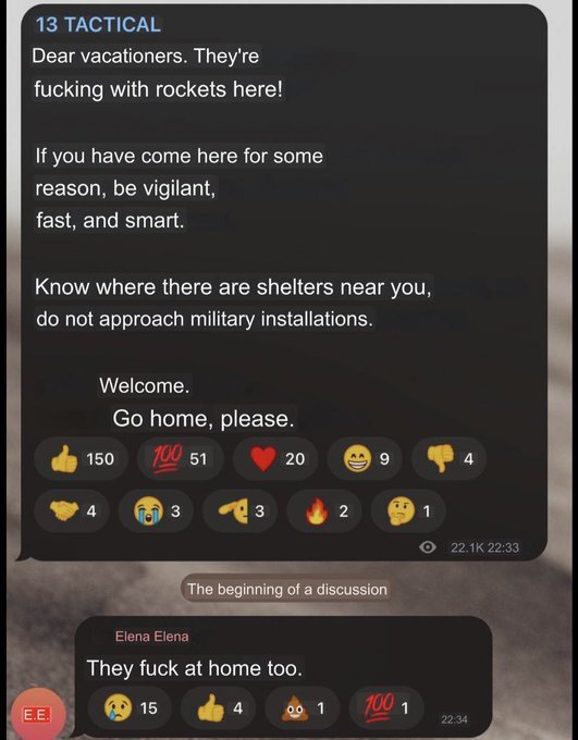 Dear vacationers: They're fucking with rockets here! Reply: They fuck at home too.