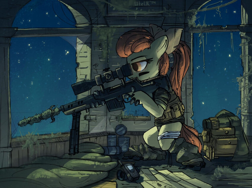 A pony with a rifle.