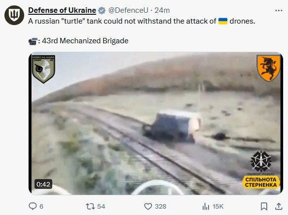 A Russian turtle tank could not withstand the attack of Ukrainian drones.