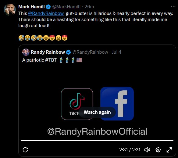 Mark Hamill thought this Randy Rainbow video was pretty funny.