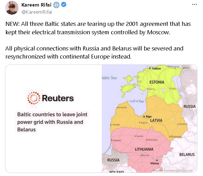 Estonia, Latvia, and Lithuania want to sever their power grid from Russia's and synchronize with continental Europe.