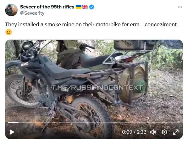 Russians installed a smoke mine on the back of a motorcycle for concealment?