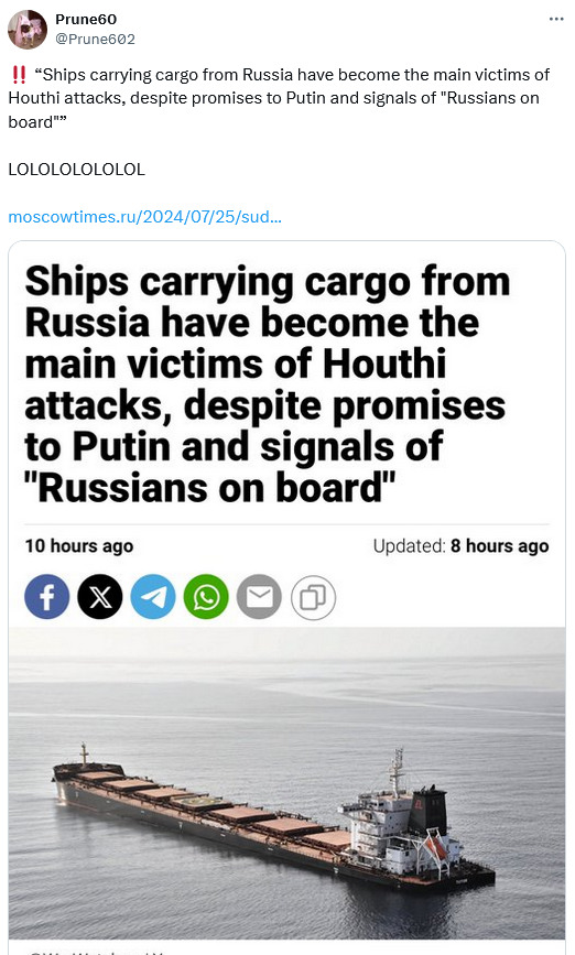 Ships carrying cargo from Russia have become the main victims of Houthi attacks, despite promises to Putin and signs of 'Russians on board'.