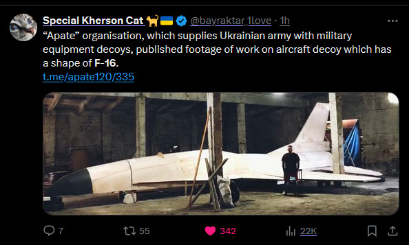 Ukrainian immobile decoy in the shape of an F-16.