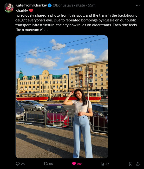 Kate from Kharkiv took a picture with an older model of tram and got a lot of comments about it.