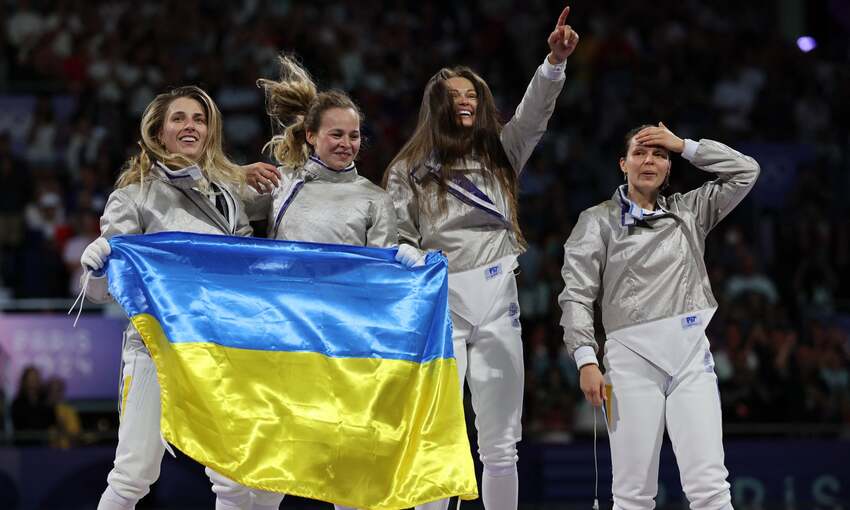 The Ukrainian women's fencing team won gold medals at the Olympics.