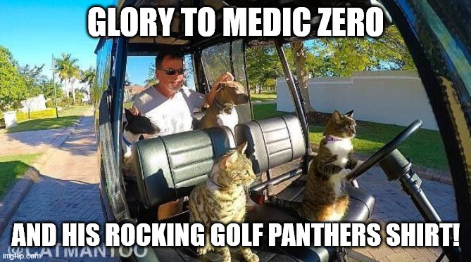 Glory to Medic Zero and his golf panther shirt (golf cart where it looks like a cat is driving.)