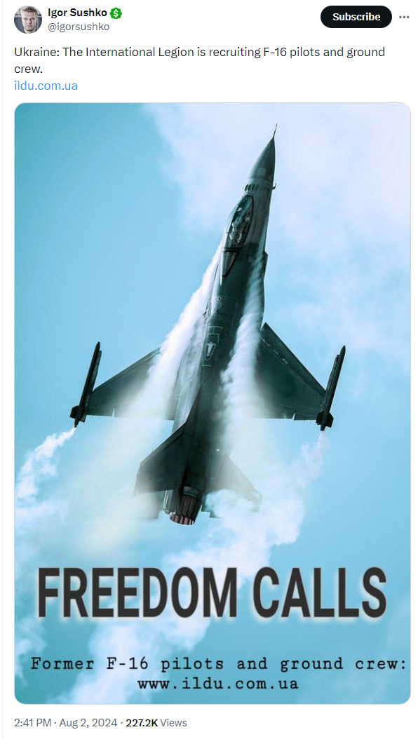 Recruiting poster for F-16 pilots that says 'Freedom Calls.'