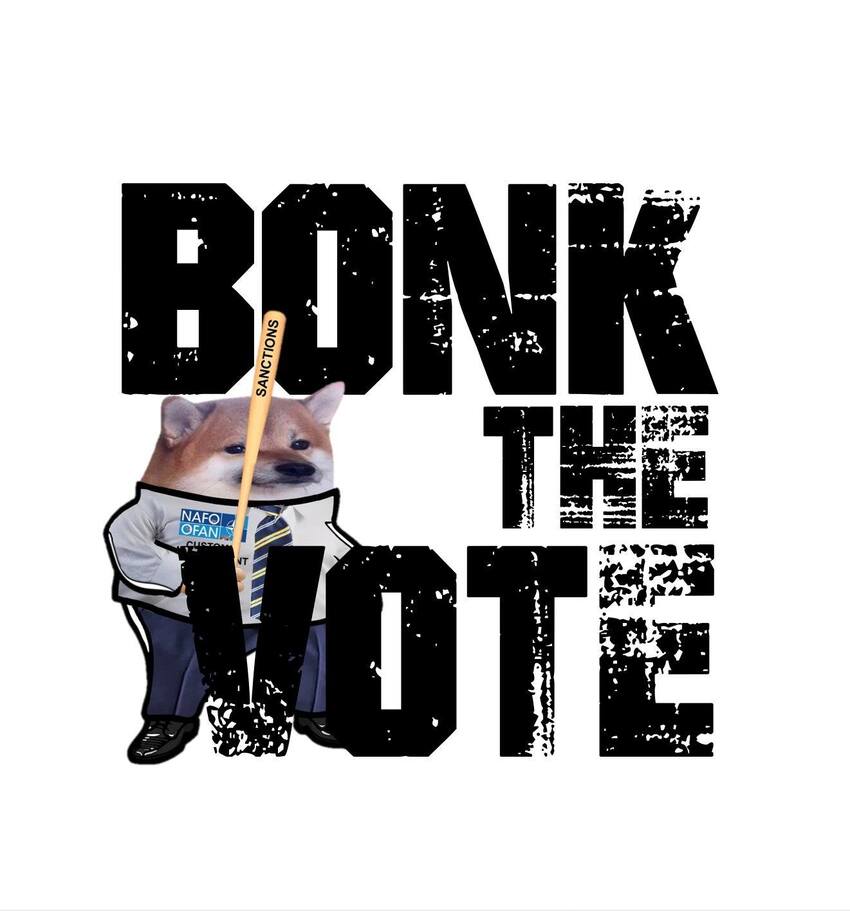 A fella with a bat labeled 'Sanctions' urges you to Bonk The Vote.