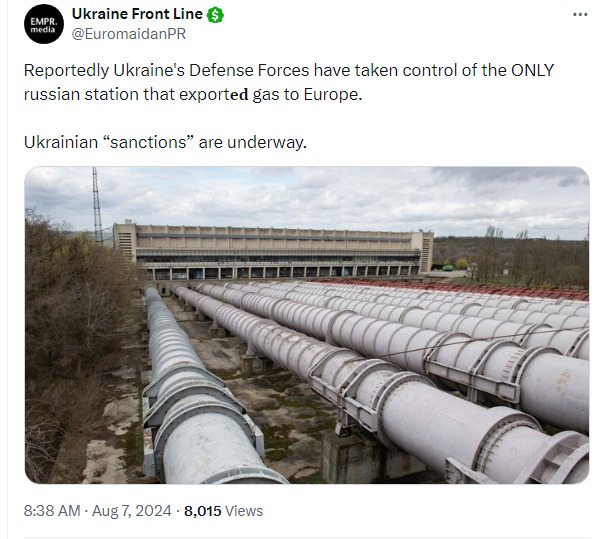 Ukraine's defense forces have taken control of the only Russian station that exported gas to Europe. Ukrainian 'sanctions' are underway.