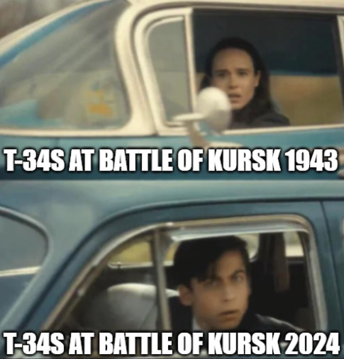 T-34s at the battle of Kursk in 1943 and 2024.