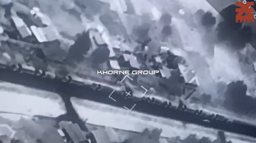 Khorne Group shows video of a HIMARS strike on a Russian column.