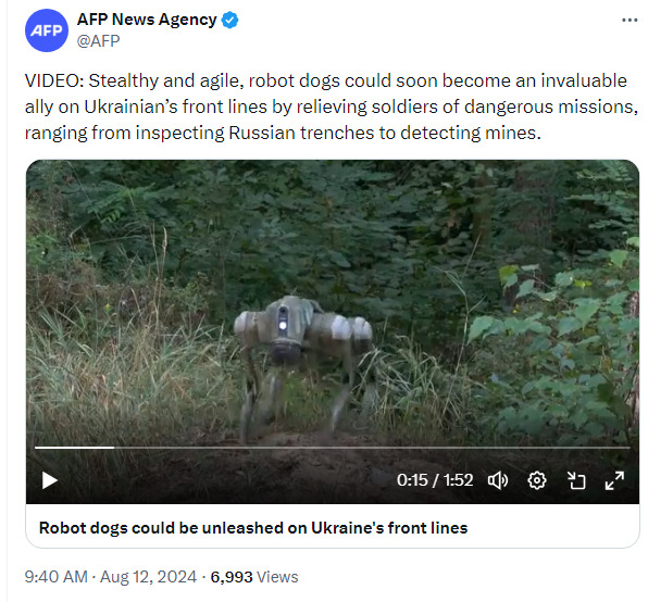 Robot dogs being deployed to the front in Ukraine.