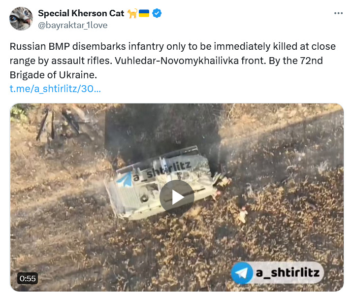 Russian BMP unloads infantry and they get shot immediately.