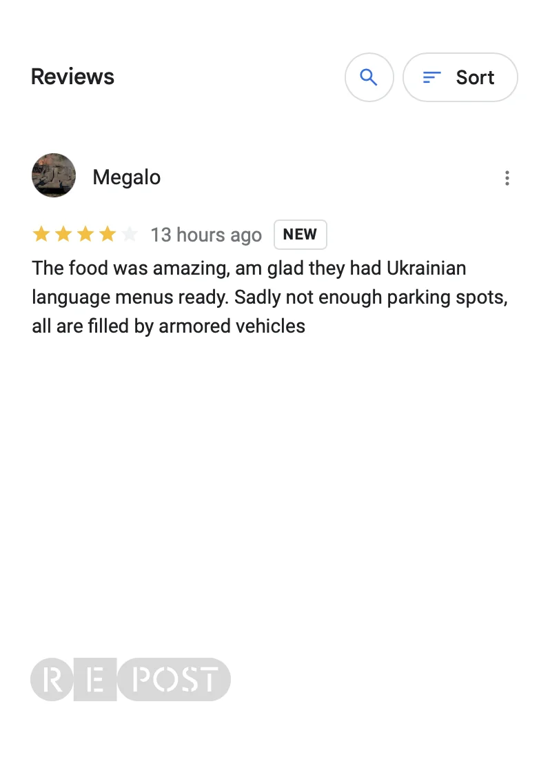 Ukrainians review Kursk restaurants (not enough parking, all parking spaces filled with armored vehicles.)