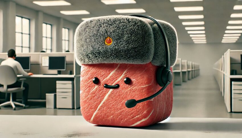 Meat Cubie in a cubicle farm advising Russian propagandists.