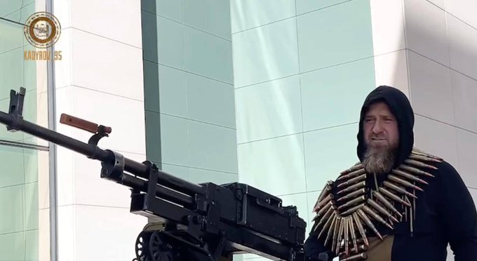 Kadyrov in a Tesla Cybertruck with a .50 cal.