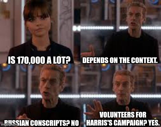 Is 170,000 a lot? Depends on context. Russian conscripts, no. Volunteers for Kamala Harris, yes.