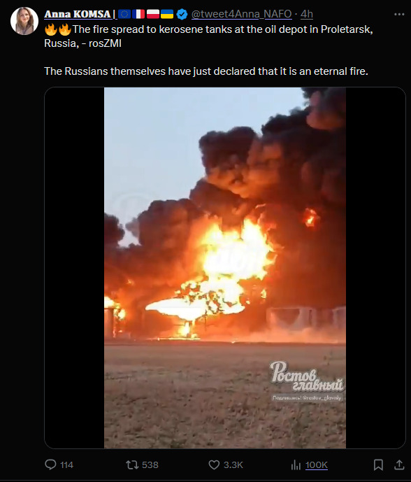 Fire in Proletarsk, Russia has said it is an 'eternal flame.'