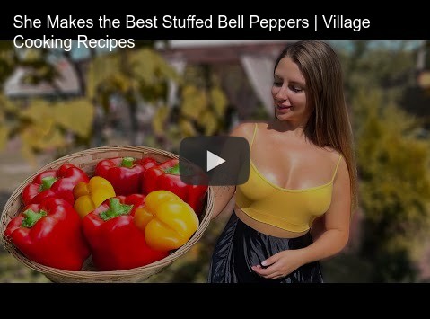 Luba from Ukraine makes stuffed bell peppers.