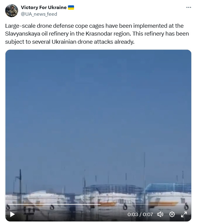 Cope cages installed on tanks at Slavyanskaya oil refinery in Krasnodar region.