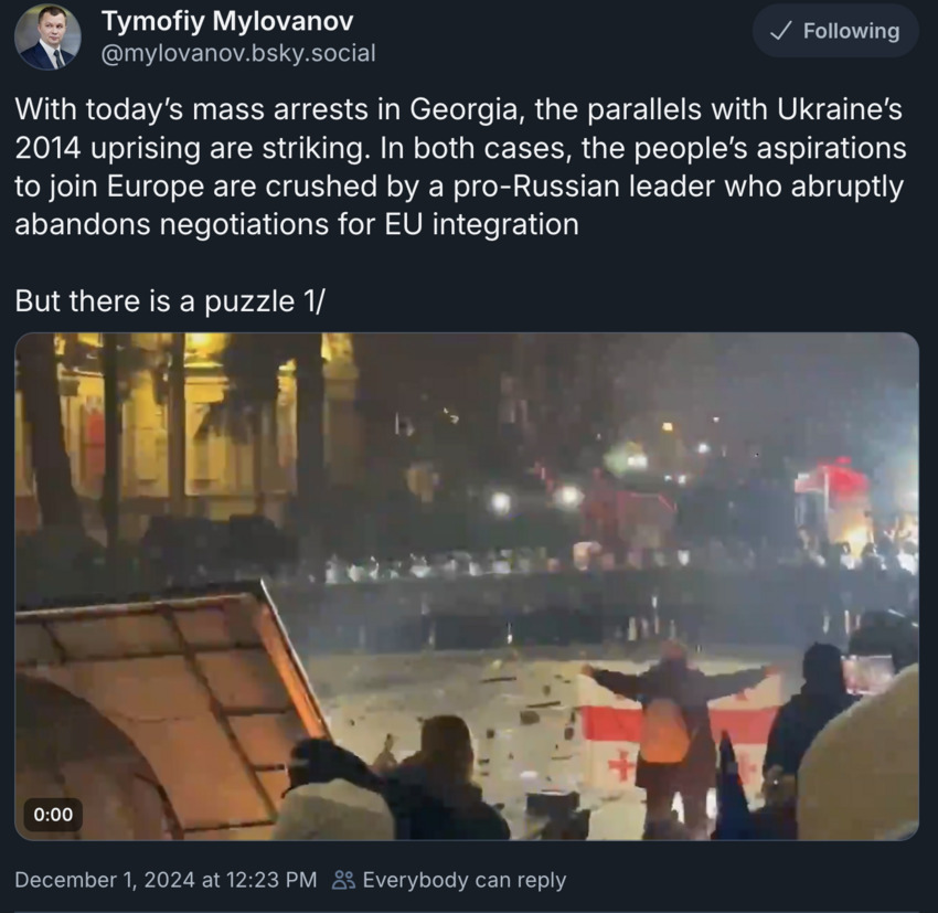 Today's mass arrests in Georgia, the parallels with Ukraine's 2014 uprising are striking. In both cases, the people's aspirations to join Europe are crushed by a pro-Russian leader.