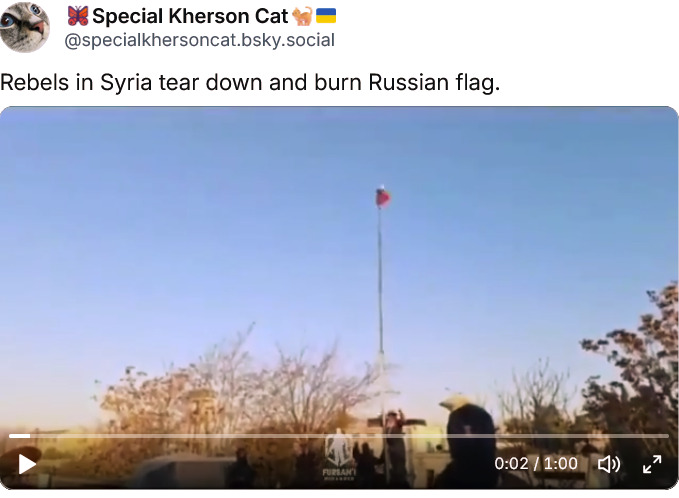 Rebels in Syria tear down and burn Russian flag.