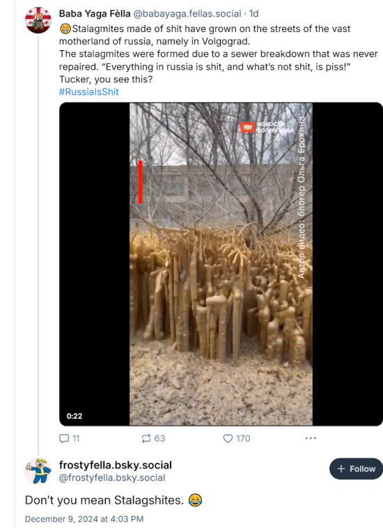 Stalagmites made of shit (stalagshites) have grown on the streets of Volgograd.