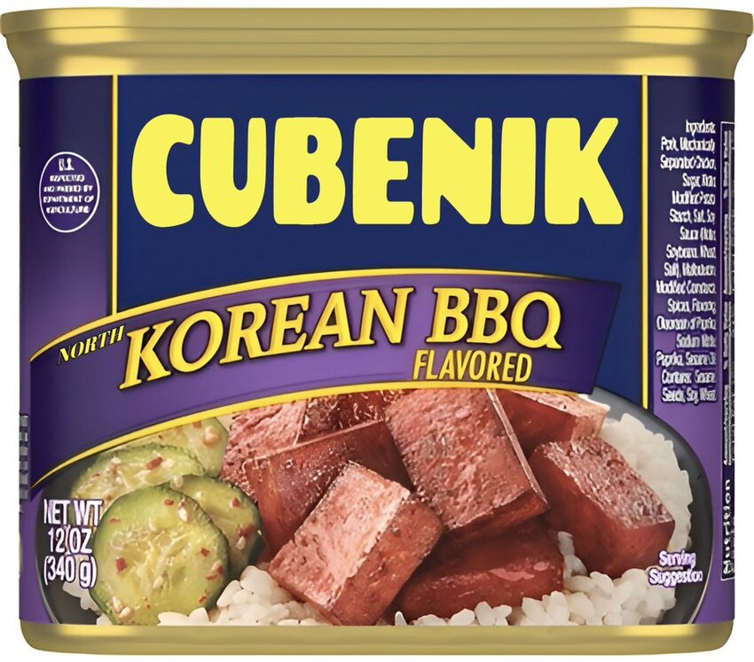 Spam can with art of Korean cubenik, barbecue flavor.