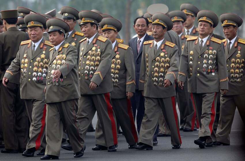 North Korean dress uniforms, they have a comical amount of medals on them.