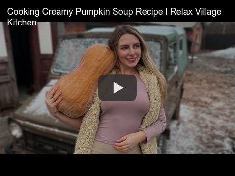 Luba from Ukraine makes pumpkin soup.