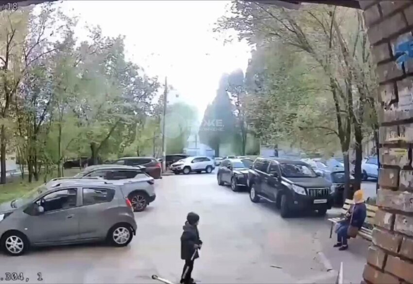 A Russian falling from somewhere and hitting the street bonelessly.