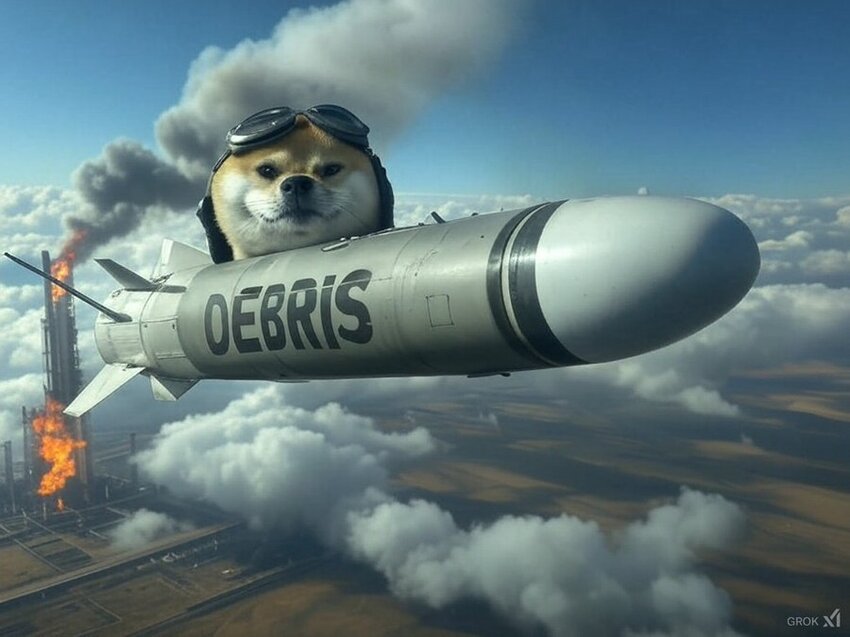 A fella riding a missile labeled 'Debris'.