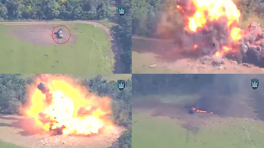 Stills from the destruction of a Grad missile launcher.