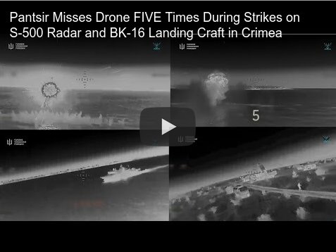 Pantsir missiles miss a drone 5 times.
