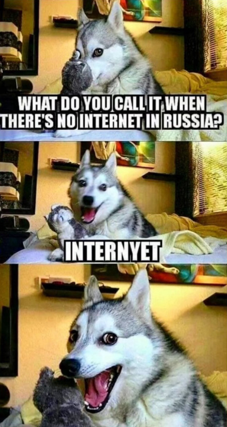 Husky: What do you call it when Russians don't have internet?  Internyet!