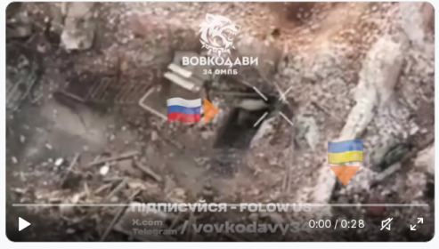 Ukrainians are throwing T-62 anti-tank mines into Russian bunkers.